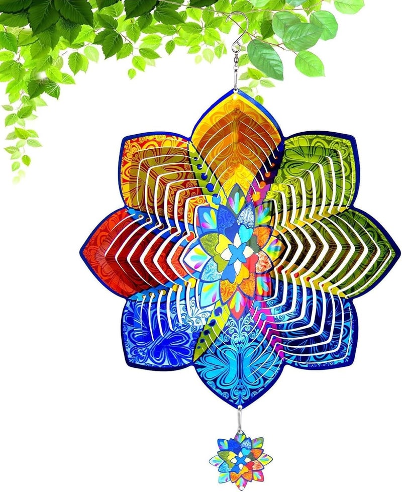 Katinyos Wind Spinners,12 inch Multi Color Mandala with 360° Swivel Hook for Yard and Garden, Bird Wind Catcher, Metal Wind Spinners Outdoor for Lawn Hanging Crafts Decor Kinetic Yard Art Ornament Gifts - Image 1